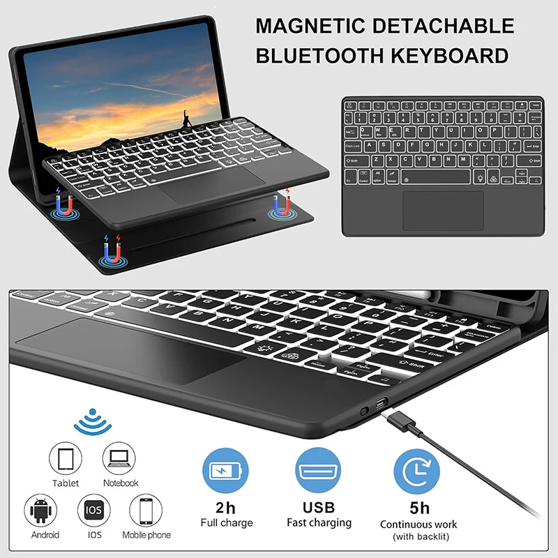 [Detachable][Built-in Pencil Slot] Apple iPad Air 3 10.5'' 3rd Gen (2019) Wireless Bluetooth Touchpad Keyboard With RGB Backlight - Image 3