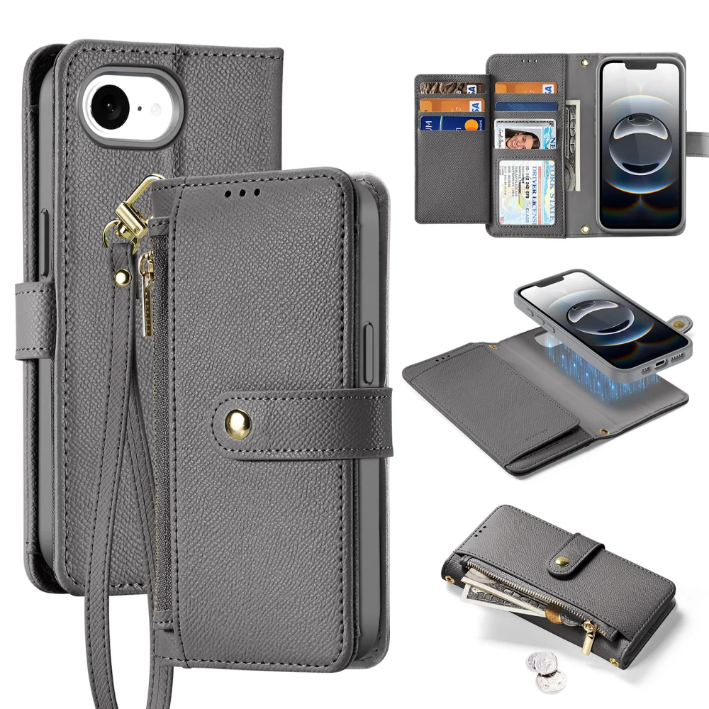 [Detachable][With Card Slot] Apple iPhone 16e & 17e - Detachable Magnetic Genuine Leather Wallet Case - Image 3