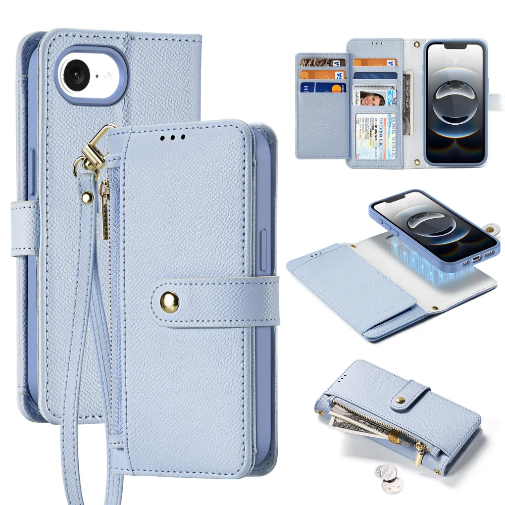 [Detachable][With Card Slot] Apple iPhone 16e & 17e - Detachable Magnetic Genuine Leather Wallet Case - Image 4