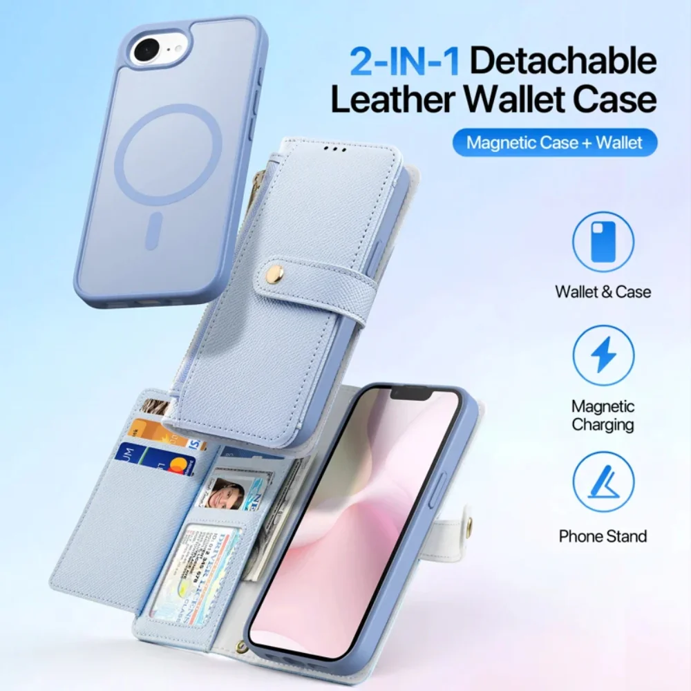 [Detachable][With Card Slot] Apple iPhone 16e & 17e - Detachable Magnetic Genuine Leather Wallet Case - Image 6