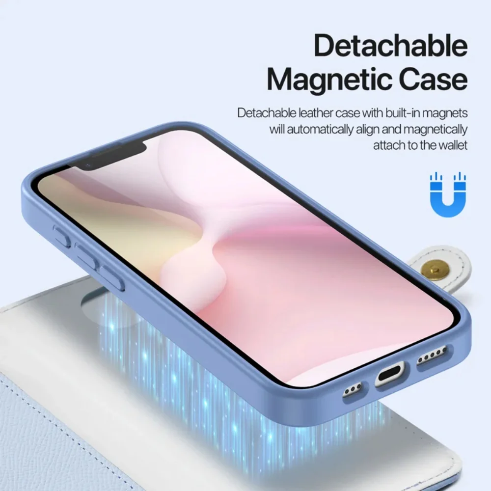 [Detachable][With Card Slot] Apple iPhone 16e & 17e - Detachable Magnetic Genuine Leather Wallet Case - Image 8