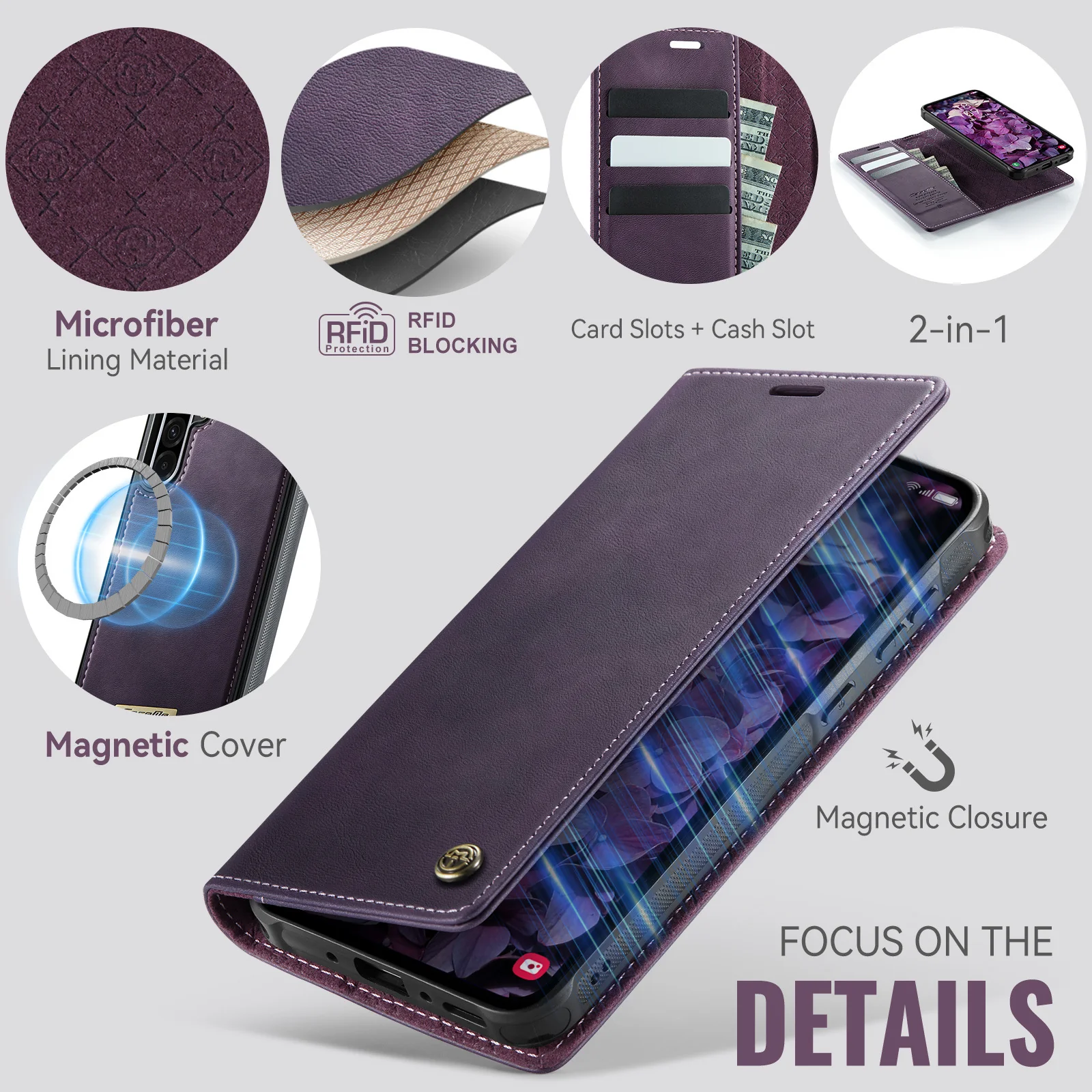 [Detachable][With Card Slot] Samsung Galaxy A17 (SM-A176) 2-in-1 Full-coverage Shockproof Wallet Series Case - Image 9