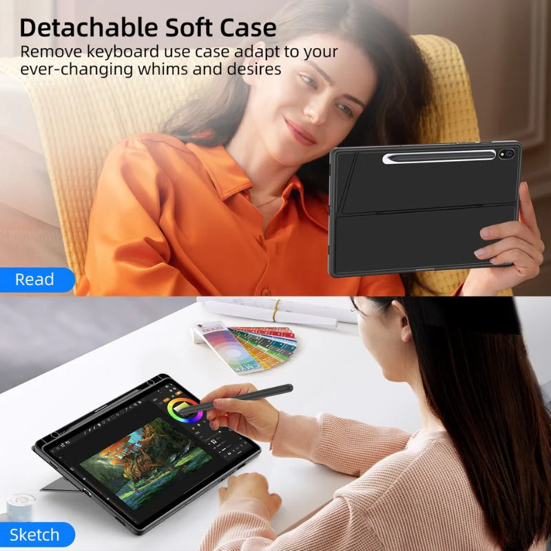 [Detachable][With RGB Backlit] Samsung Galaxy Tab S7 Plus & S8 Plus 12.4"- Wireless Bluetooth Magnetic Keyboard Soft Case - Image 7