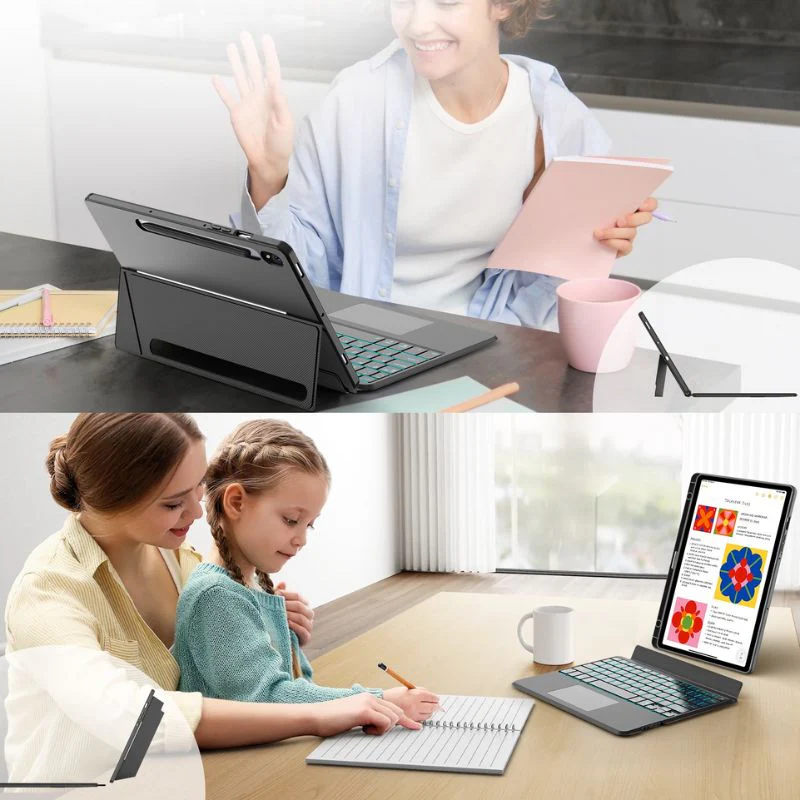 [Detachable][With RGB Backlit] Samsung Galaxy Tab S7 Plus & S8 Plus 12.4"- Wireless Bluetooth Magnetic Keyboard Soft Case - Image 8