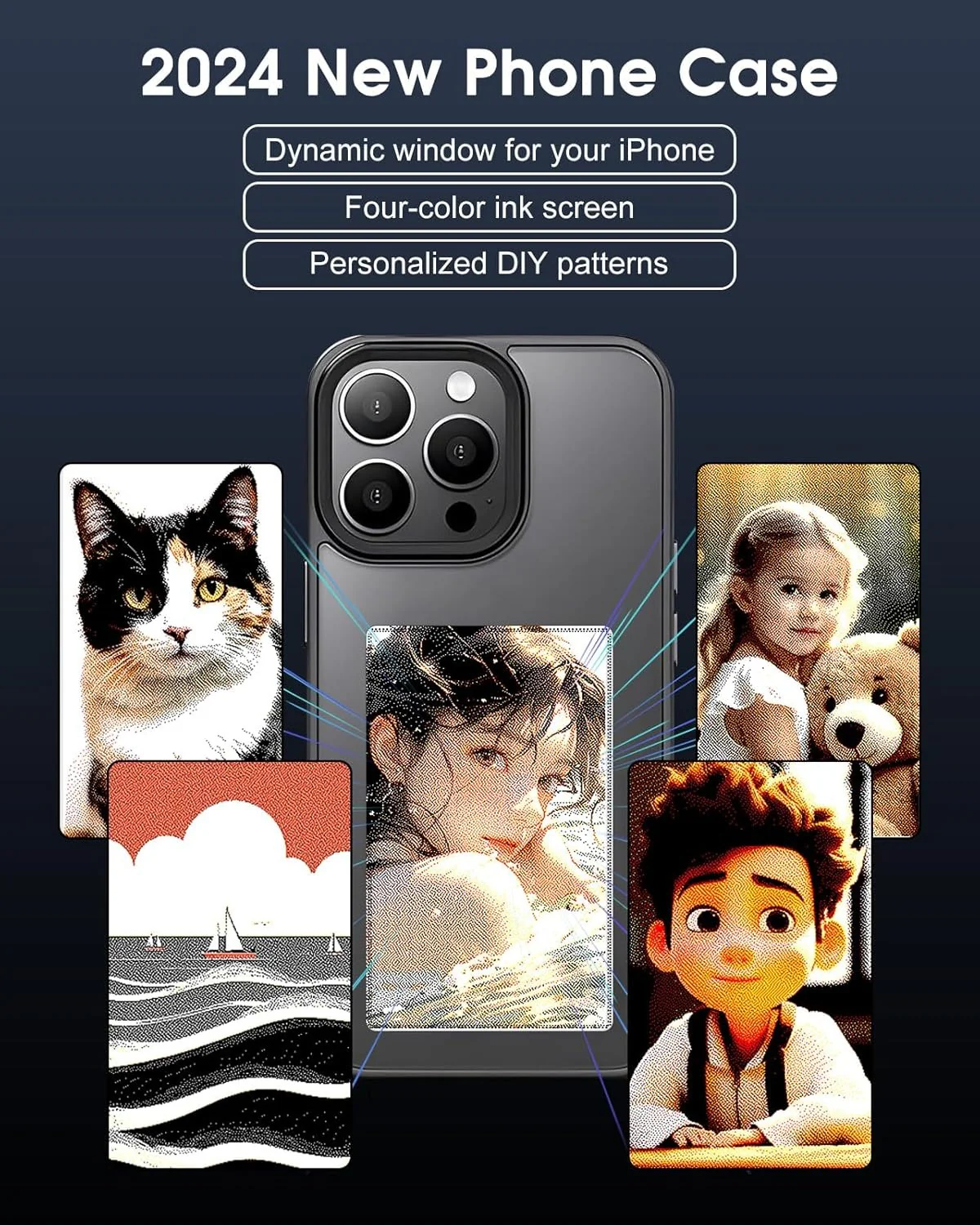 [DIY Display Imaging] Apple iPhone 15/Plus/Pro/Pro Max DIY Smart Protective Case NFC Phone Case Custom Image AI Cell Phone Basic Case Fashion Series Case - Image 2