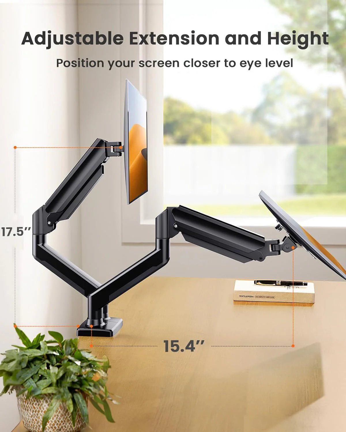 Dual Monitor 360° rotate Stand for Desk, Adjustable Gas Spring Double Monitor Mount Holds Max Load 22 lbs and 13-32 Inch Screens, Monitor Arms for 2 Monitors with C-clamp& Grommet - Image 2