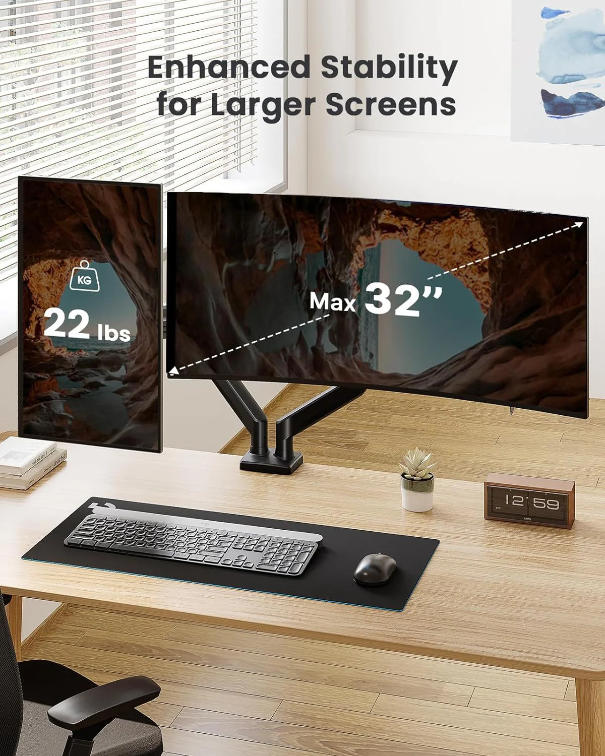 Dual Monitor 360° rotate Stand for Desk, Adjustable Gas Spring Double Monitor Mount Holds Max Load 22 lbs and 13-32 Inch Screens, Monitor Arms for 2 Monitors with C-clamp& Grommet - Image 3