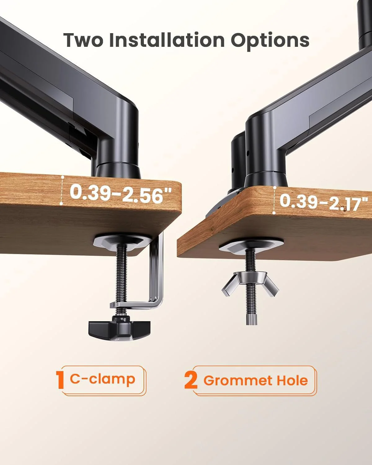 Dual Monitor 360° rotate Stand for Desk, Adjustable Gas Spring Double Monitor Mount Holds Max Load 22 lbs and 13-32 Inch Screens, Monitor Arms for 2 Monitors with C-clamp& Grommet - Image 4