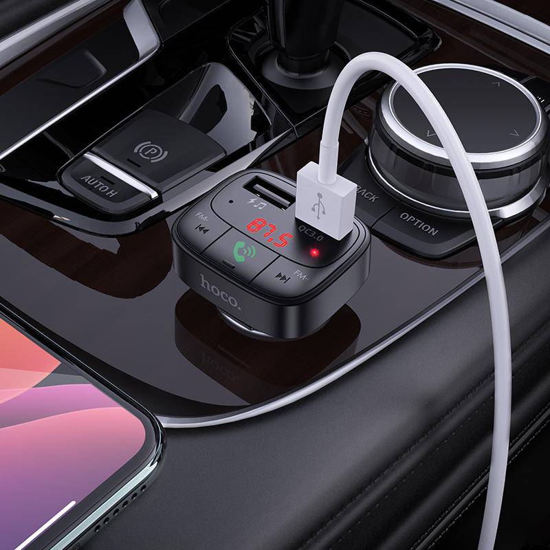 [E59] HOCO Dual USB Port QC 3.0 18W Car Charging Adapter With FM Transmitter - Image 3
