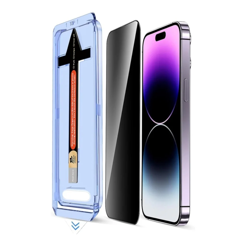 [Easy Automatic Fit Self-Installation Kit] [Privacy] iPhone 14/Plus/Pro/Max - Magic Box Full Covered 9H Hardness HD Tempered Glass Screen Protector - Image 2
