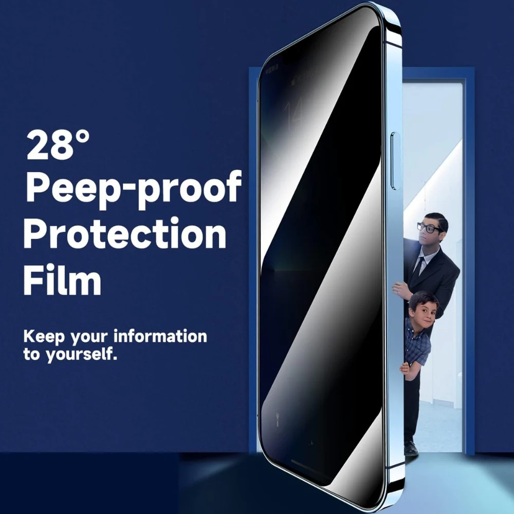 [Easy Automatic Fit Self-Installation Kit] [Privacy] iPhone 14/Plus/Pro/Max - Magic Box Full Covered 9H Hardness HD Tempered Glass Screen Protector - Image 3