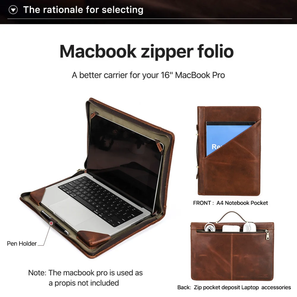 For Apple MacBook 15.4" - Genuine Leather Laptop Carrying Protective Case - Image 12