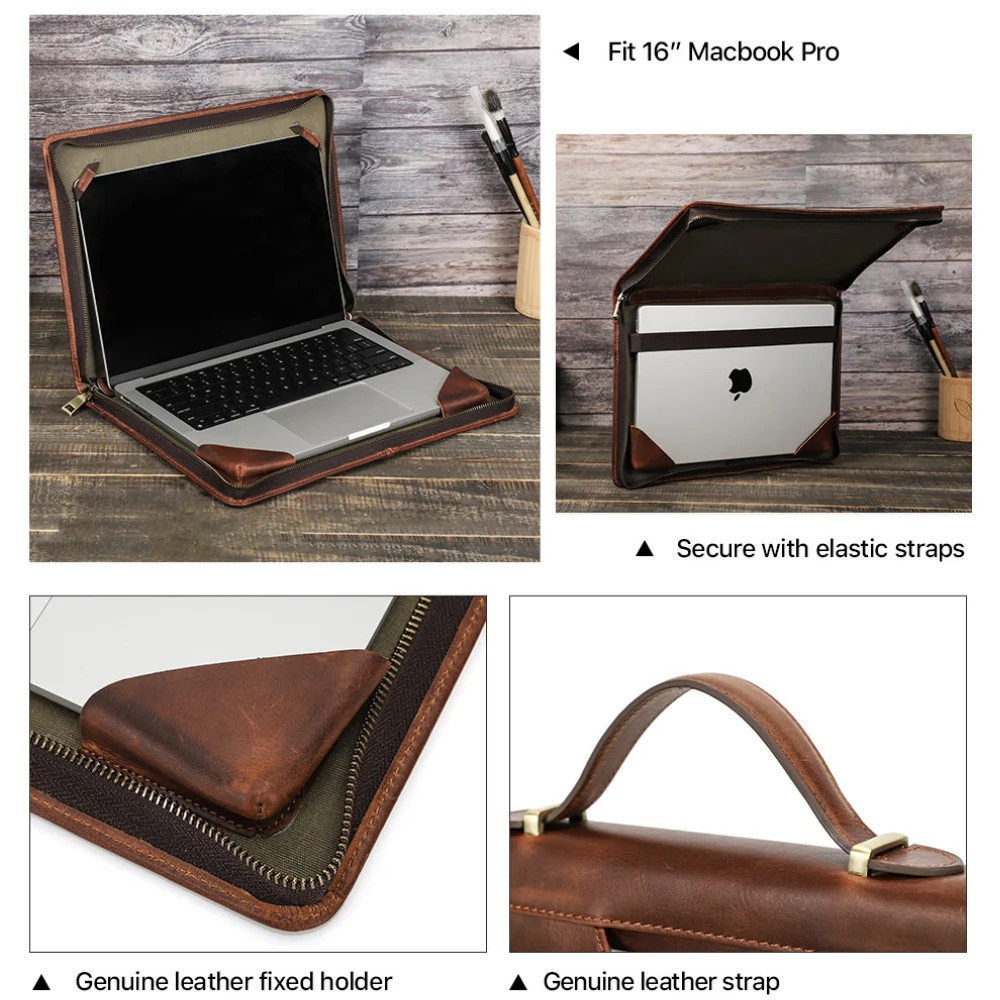 For Apple MacBook 15.4" - Genuine Leather Laptop Carrying Protective Case - Image 13