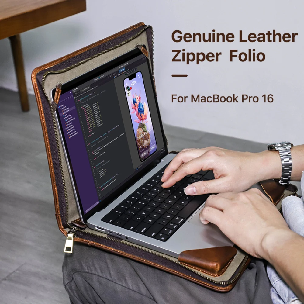 For Apple MacBook 15.4" - Genuine Leather Laptop Carrying Protective Case - Image 4
