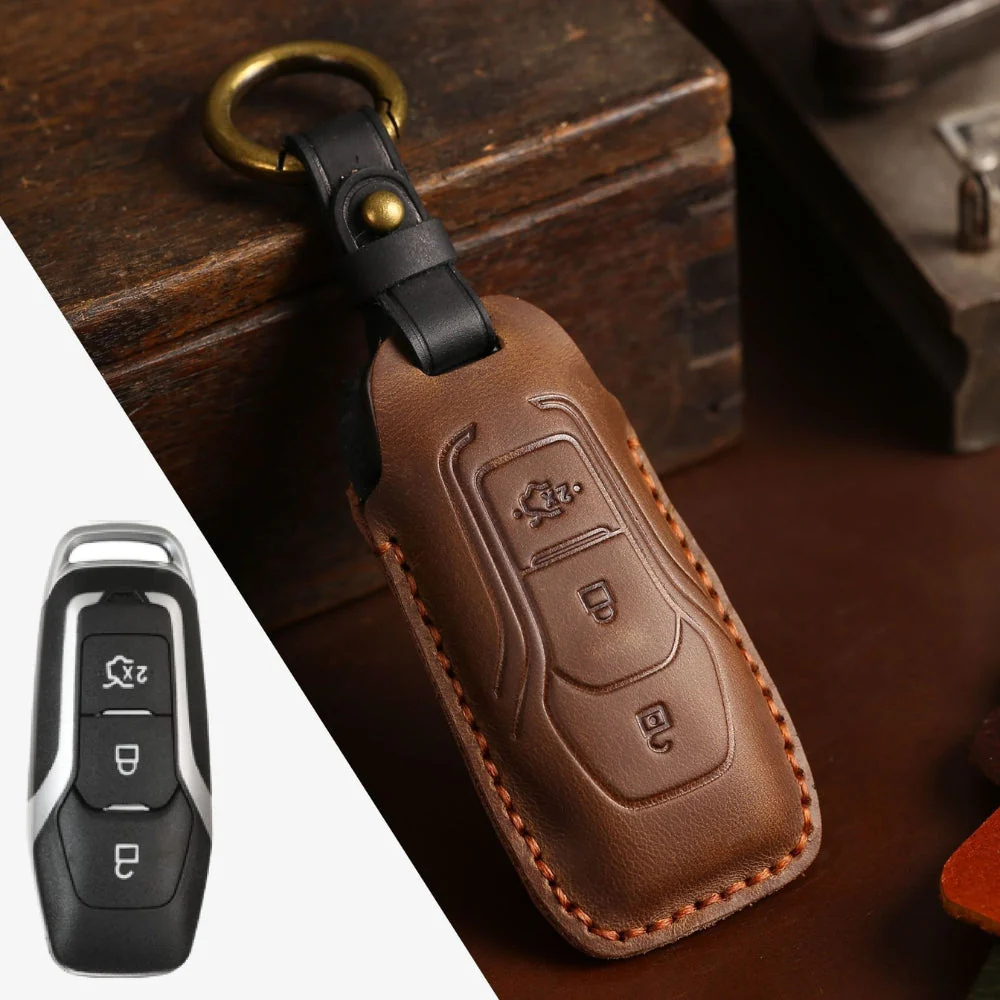 Ford Handcrafted Genuine Leather Car Key Fob Protective Case Cover For Edge, Mondeo, Ka, Fiesta, Focus, Galaxy, Mustang, Kuga - Image 3
