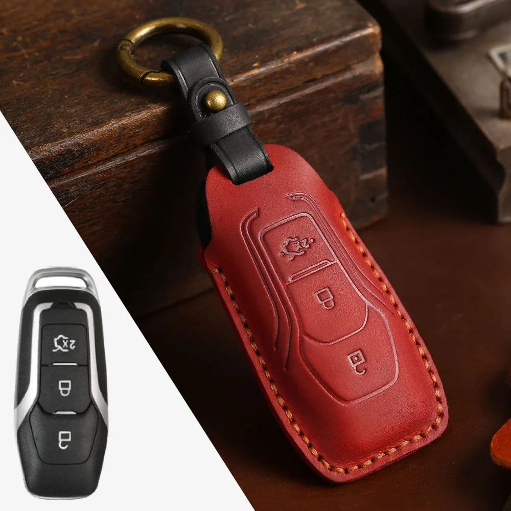 Ford Handcrafted Genuine Leather Car Key Fob Protective Case Cover For Edge, Mondeo, Ka, Fiesta, Focus, Galaxy, Mustang, Kuga - Image 4