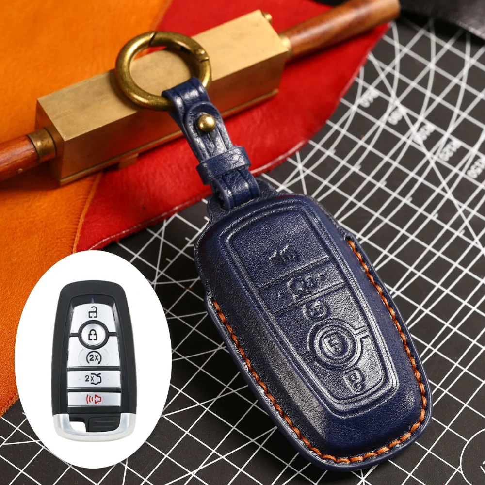 Ford Handcrafted Genuine Leather Folding Car Key Fob Protective Case Cover For Raptor F-150, Focus, Escort, Mondeo, Edge, Explorer, Mustang - Image 11