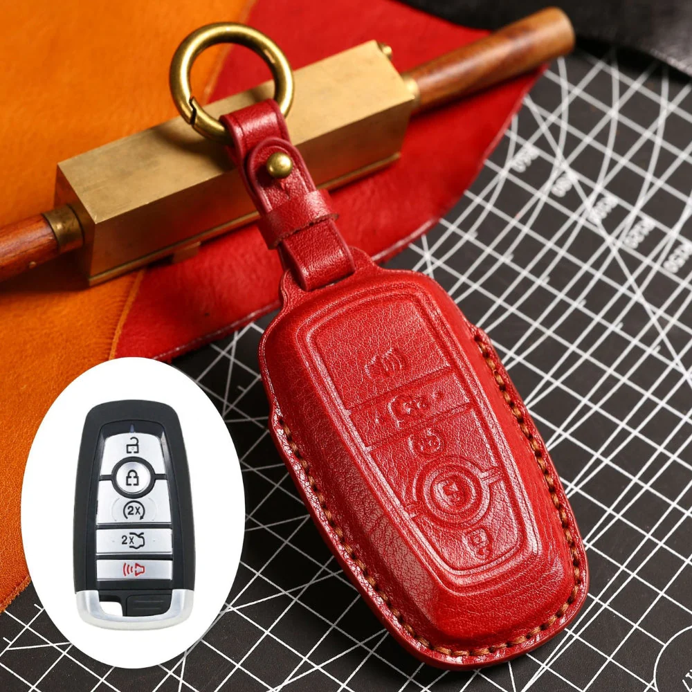 Ford Handcrafted Genuine Leather Folding Car Key Fob Protective Case Cover For Raptor F-150, Focus, Escort, Mondeo, Edge, Explorer, Mustang - Image 12