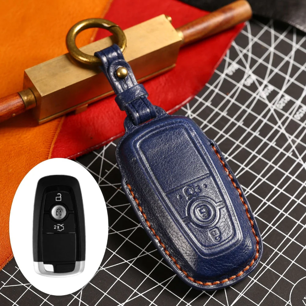 Ford Handcrafted Genuine Leather Folding Car Key Fob Protective Case Cover For Raptor F-150, Focus, Escort, Mondeo, Edge, Explorer, Mustang - Image 3