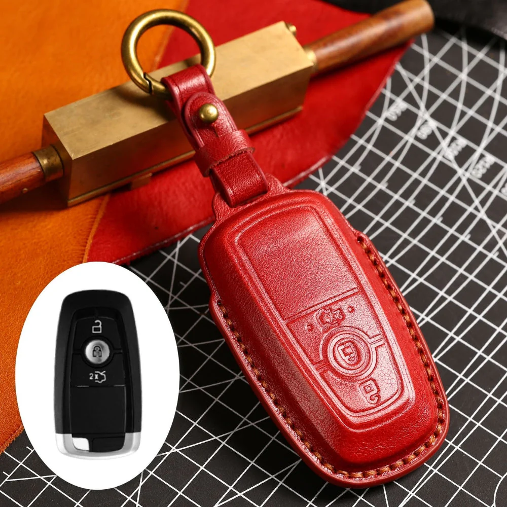 Ford Handcrafted Genuine Leather Folding Car Key Fob Protective Case Cover For Raptor F-150, Focus, Escort, Mondeo, Edge, Explorer, Mustang - Image 4