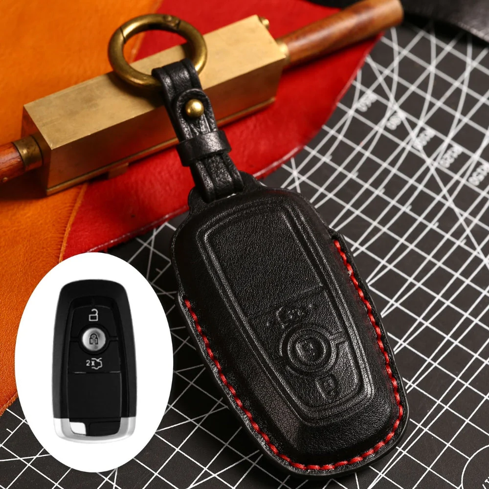 Ford Handcrafted Genuine Leather Folding Car Key Fob Protective Case Cover For Raptor F-150, Focus, Escort, Mondeo, Edge, Explorer, Mustang - Image 5