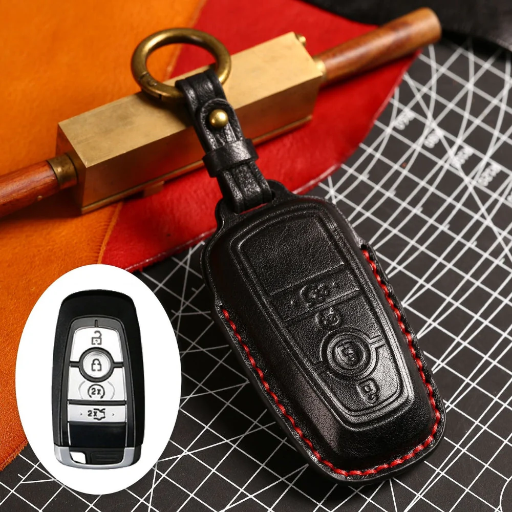 Ford Handcrafted Genuine Leather Folding Car Key Fob Protective Case Cover For Raptor F-150, Focus, Escort, Mondeo, Edge, Explorer, Mustang - Image 9