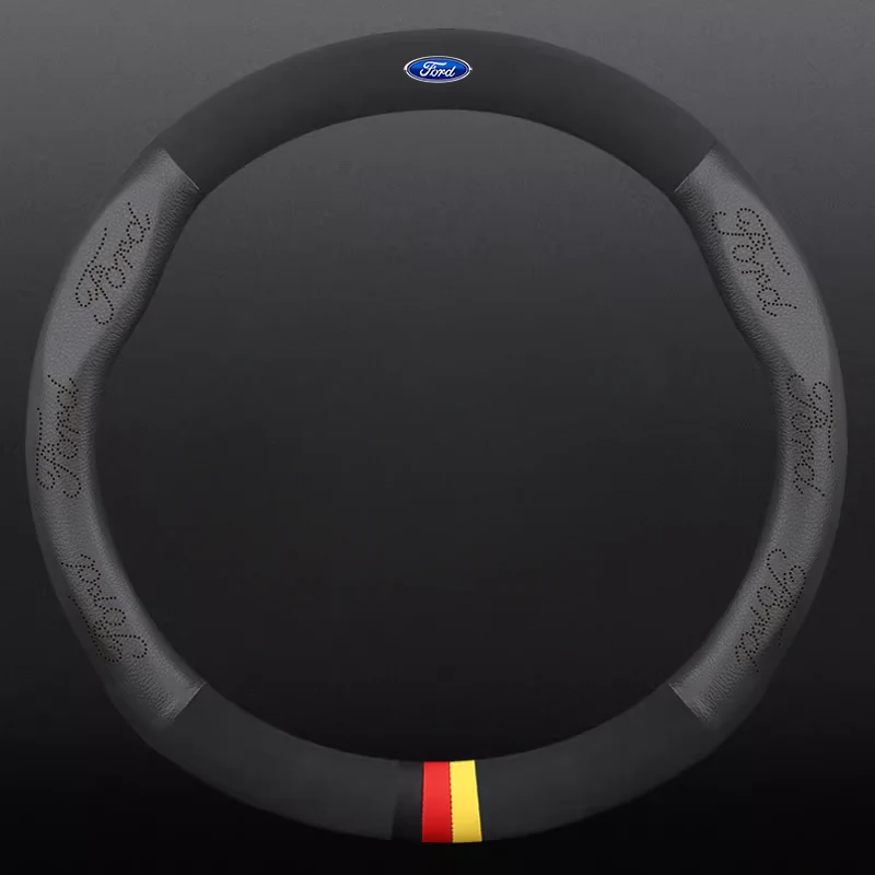 Ford Leather & Carbon Fiber Car Steering Wheel Covers for Mondeo, Focus, Edge, Escort, Kuga, Escape, Taurus - Image 3