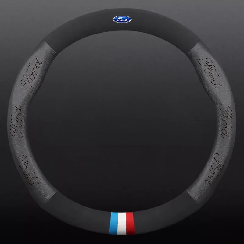 Ford Leather & Carbon Fiber Car Steering Wheel Covers for Mondeo, Focus, Edge, Escort, Kuga, Escape, Taurus - Image 4