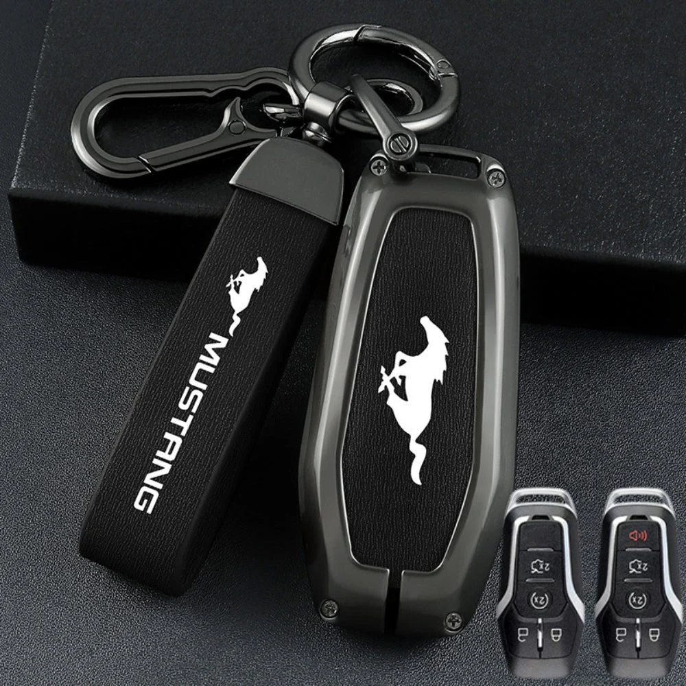 Ford Mustang Zinc Alloy Leather Car Key Fob Case Cover - Image 3