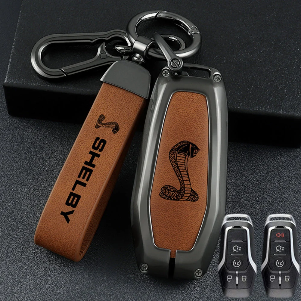 Ford Mustang Zinc Alloy Leather Car Key Fob Case Cover - Image 4