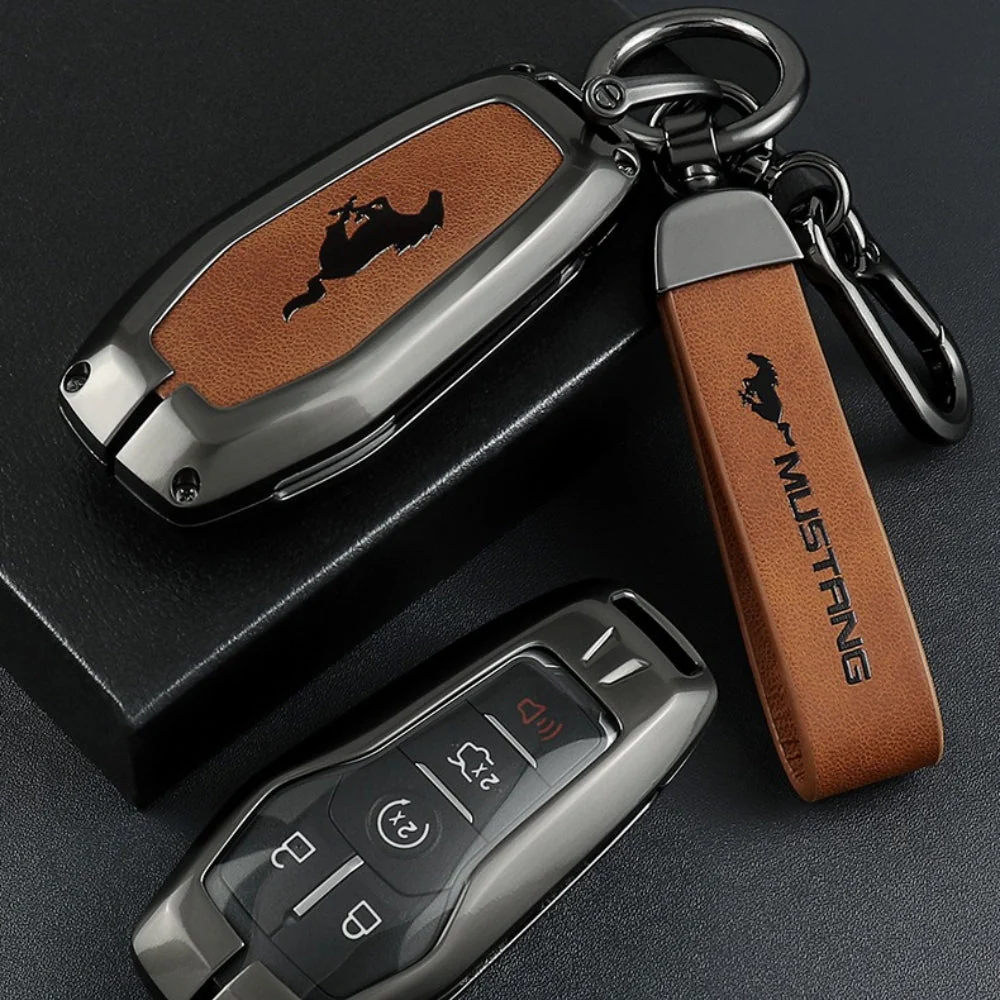 Ford Mustang Zinc Alloy Leather Car Key Fob Case Cover - Image 6