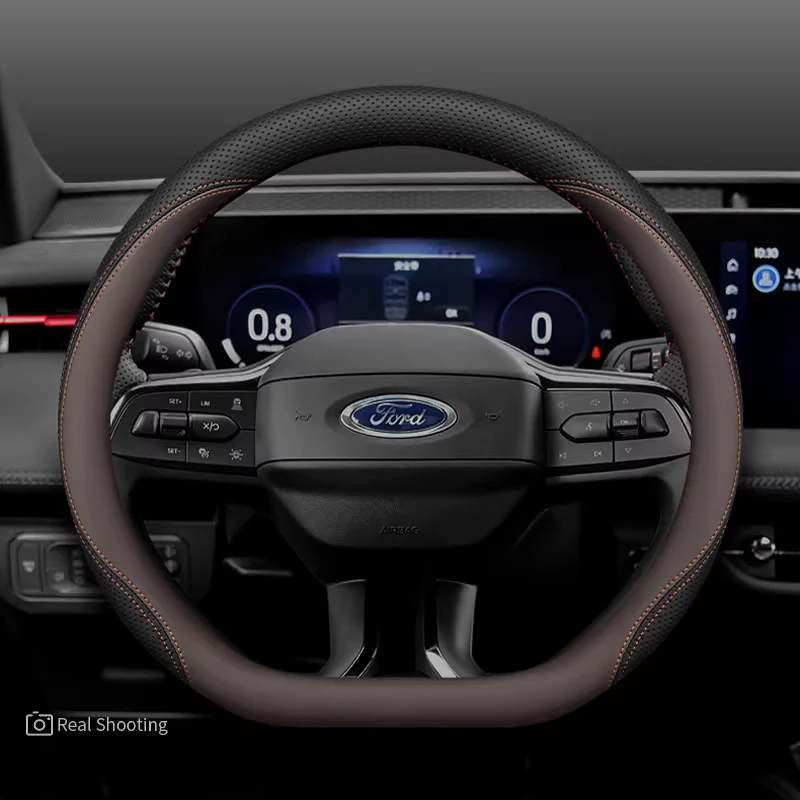 Ford Premium Nappa Leather Breathable Ultra-Thin Non-Slip Steering Wheel Cover For Mondeo, Explorer, Edge, Escape