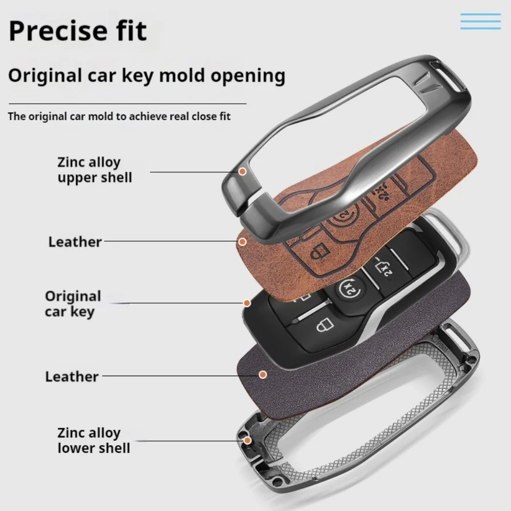 Ford Zinc Alloy Leather Folding Car Key Fob Case Cover For Ranger, Mustang, Everest, Escape, Puma, Transit, Focus, Fiesta, Ranger Raptor, Mondeo - Image 2