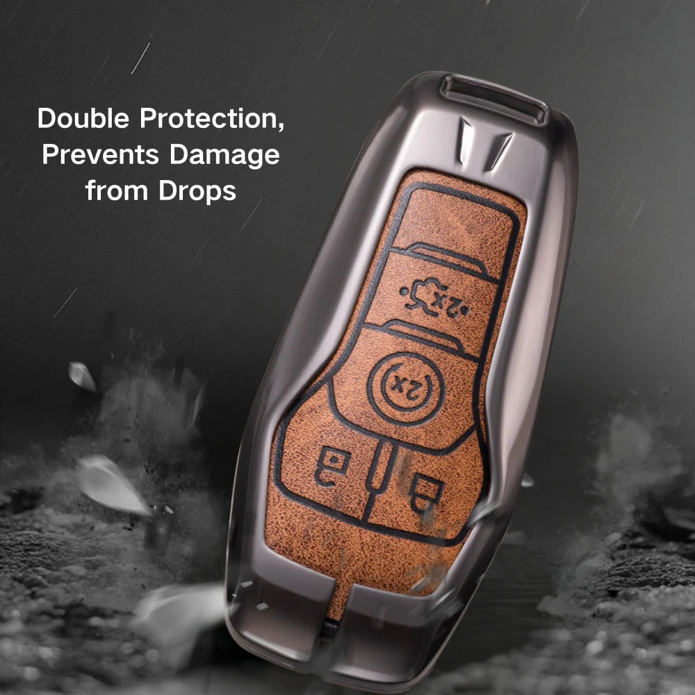 Ford Zinc Alloy Leather Folding Car Key Fob Case Cover For Ranger, Mustang, Everest, Escape, Puma, Transit, Focus, Fiesta, Ranger Raptor, Mondeo - Image 4