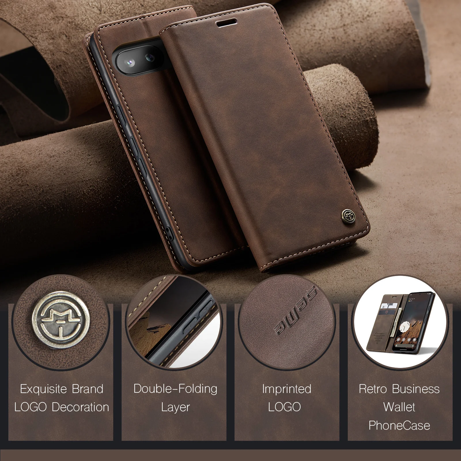 Google Pixel 10a Retro PU Leather Full Protection Flip Cover Case - Image 6