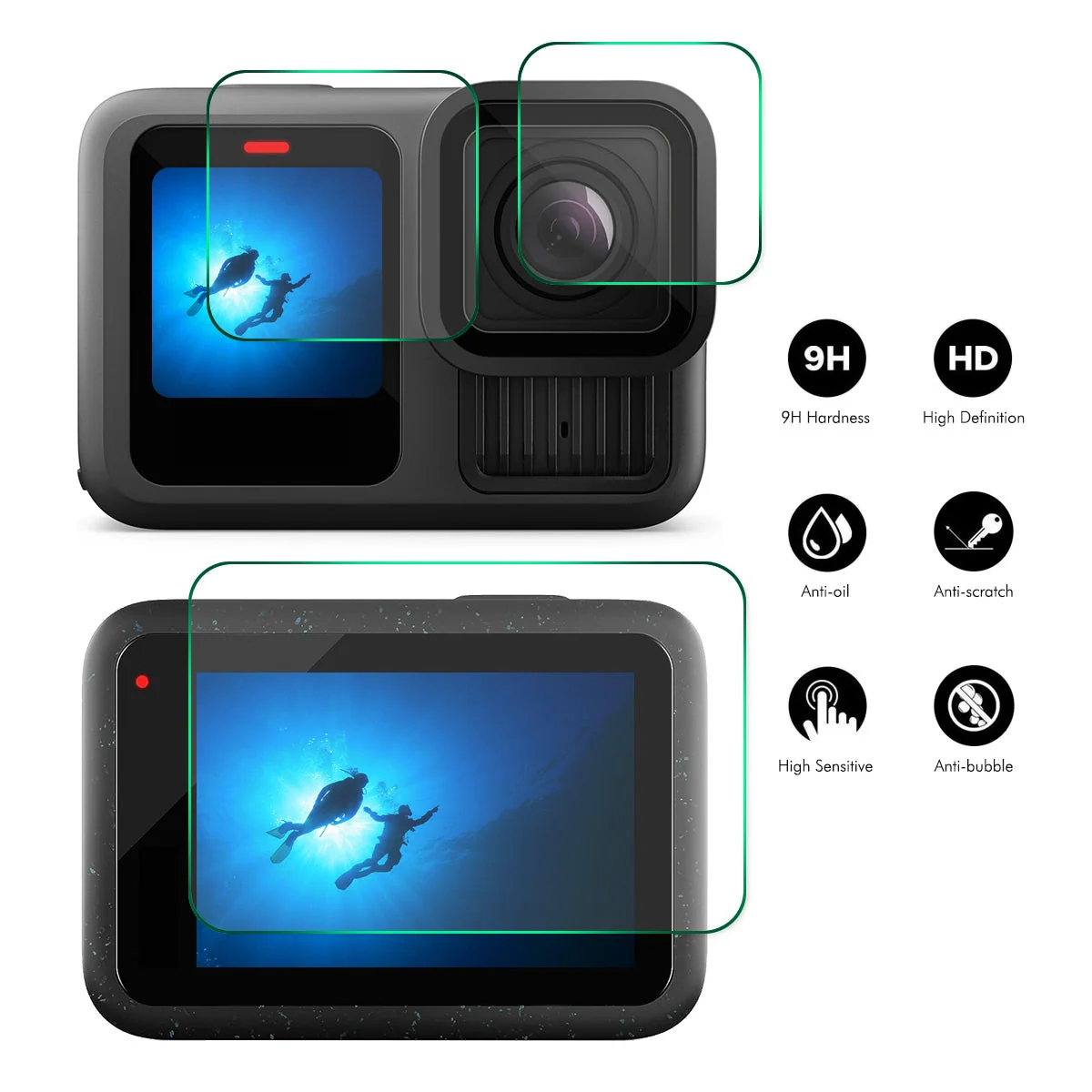 GoPro HERO 13 9H Tempered Glass Screen Protector Front & Back Camera Film - Image 2