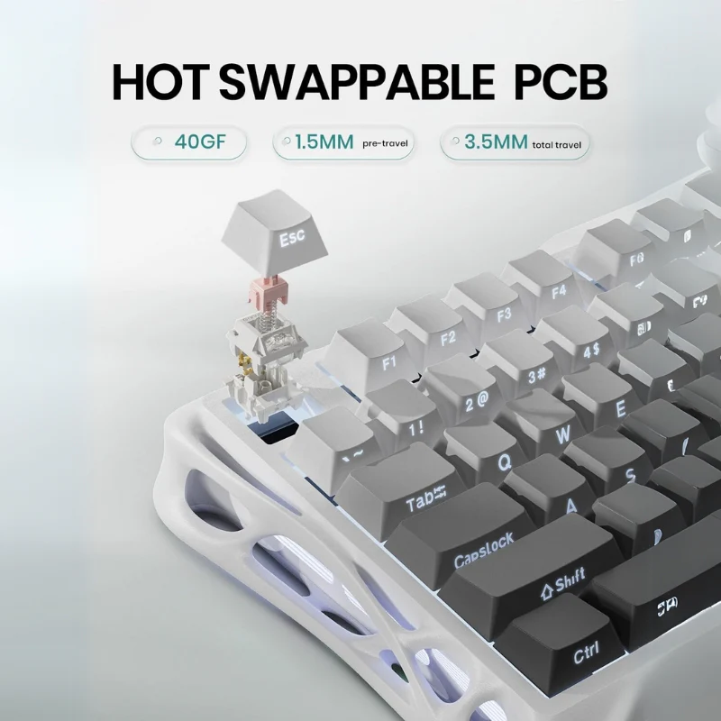 GravaStar K1 75% Wireless Mechanical Gaming Keyboard with RGB Backlit, Aluminum Alloy Exoskeleton Design, Gasket Custom Keyboard Hot-Swap Socket - Image 6