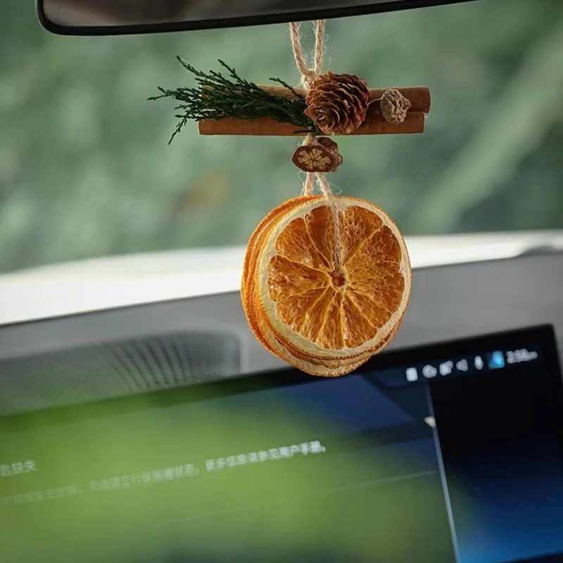 Handmade Forest Style Natural Cinnamon Orange Slice Pinecone Pendant Car Rearview Mirror Hanging Ornament Creative Gift - Image 2