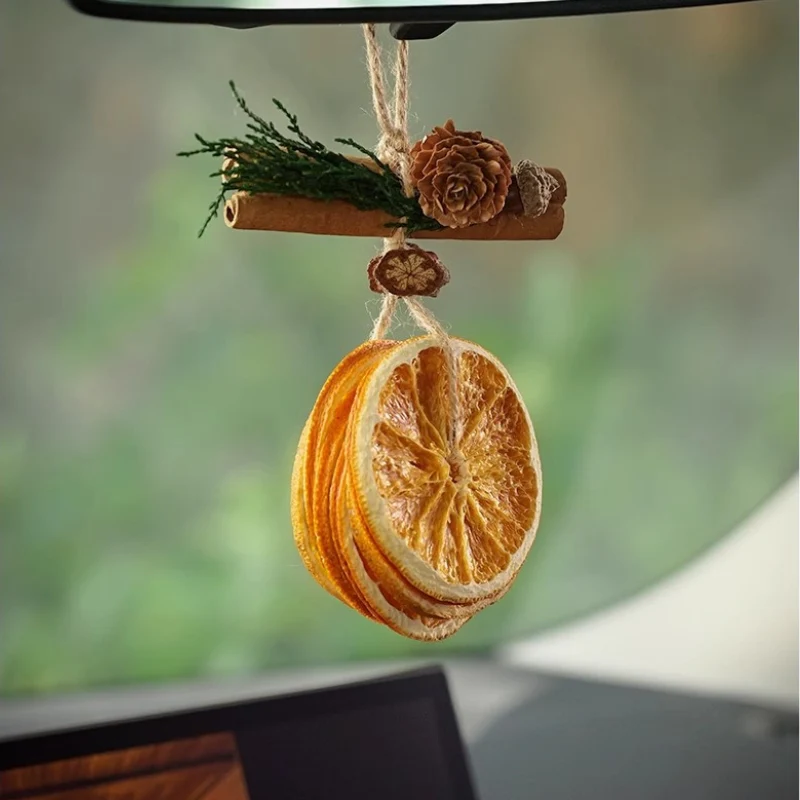 Handmade Forest Style Natural Cinnamon Orange Slice Pinecone Pendant Car Rearview Mirror Hanging Ornament Creative Gift - Image 3