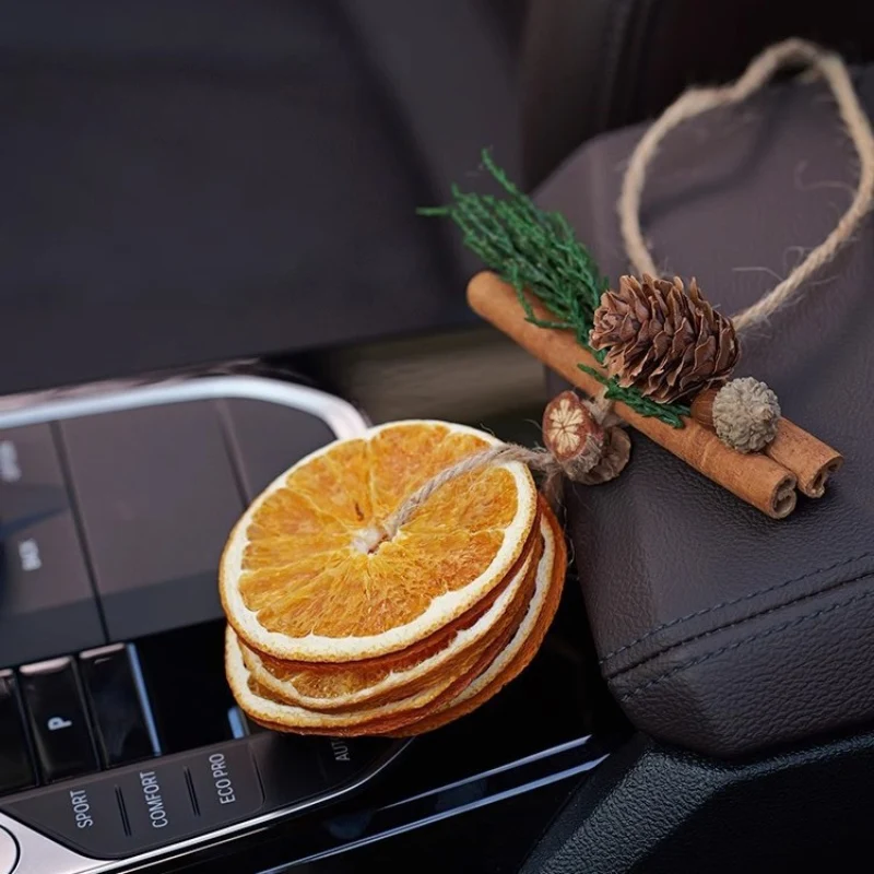 Handmade Forest Style Natural Cinnamon Orange Slice Pinecone Pendant Car Rearview Mirror Hanging Ornament Creative Gift - Image 6