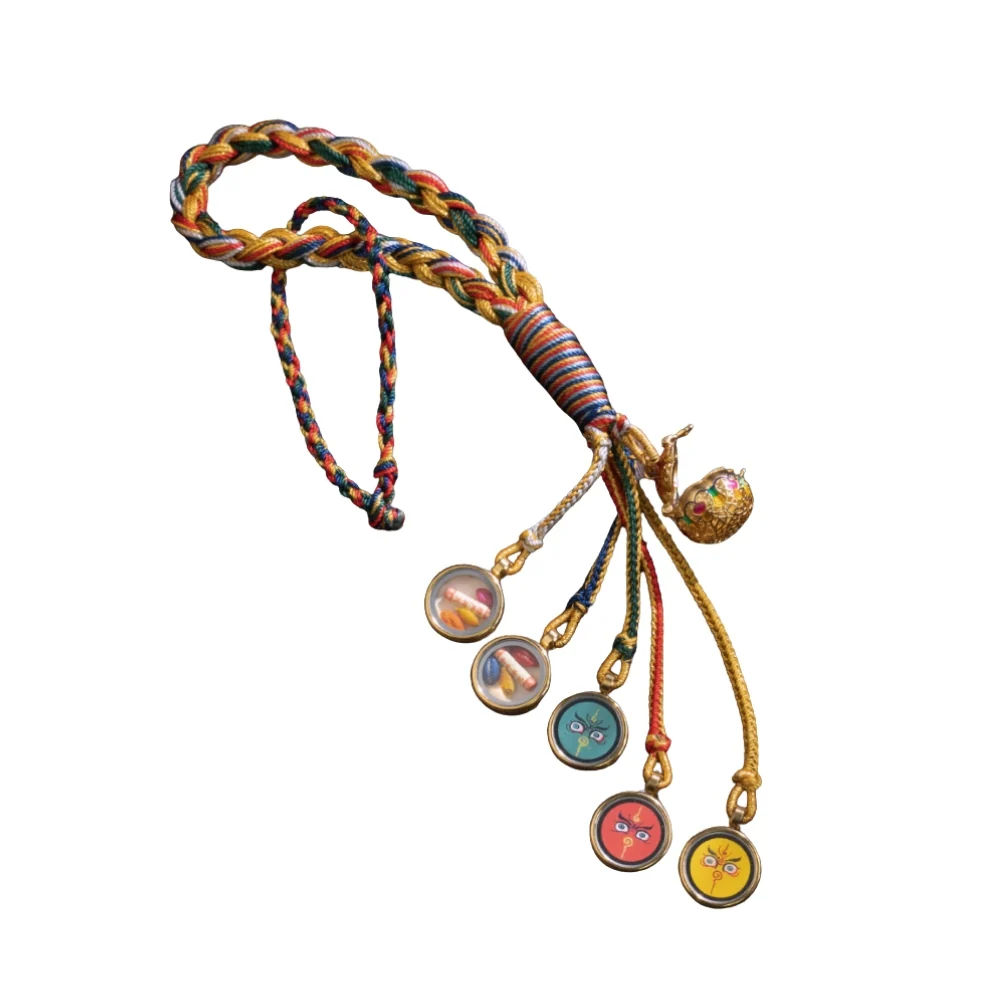 Handwoven Five-Way God of Wealth Thangka Car Hanging – Tibetan Knot Rearview Mirror Ornament for Car Interior Decoration - Image 2