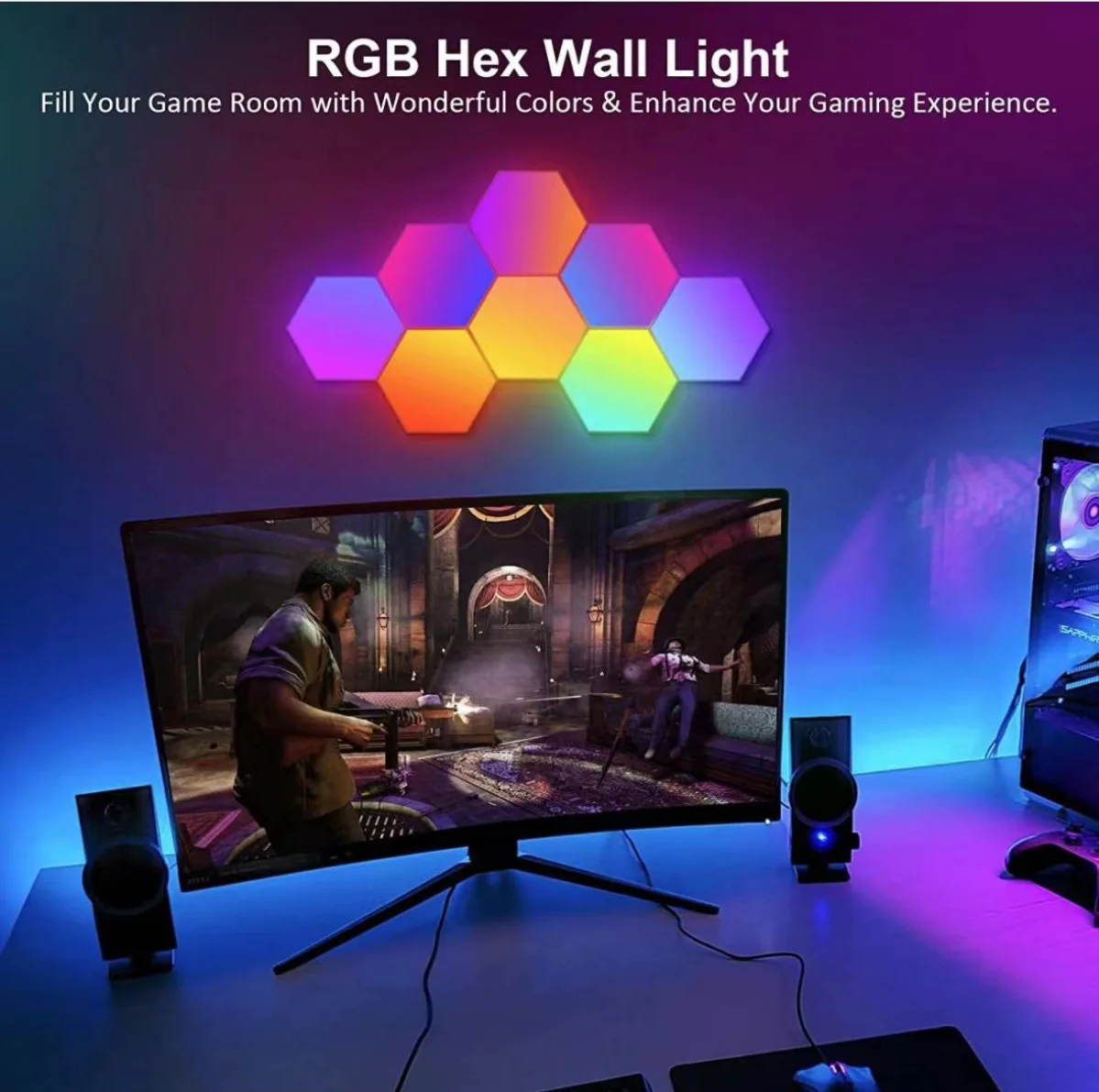 Hexagon RGB LED Smart Light Panels Punch-Free With App Control Gaming Lights Music Sync Hexagon Wall LED Lights DIY Geometry Ambience Lighting for Gaming Room Bedroom Streaming, 6 Panels - Image 4