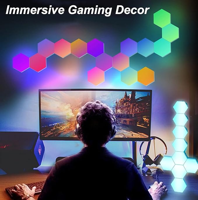 Hexagon RGB LED Smart Light Panels Punch-Free With App Control Gaming Lights Music Sync Hexagon Wall LED Lights DIY Geometry Ambience Lighting for Gaming Room Bedroom Streaming, 6 Panels - Image 7