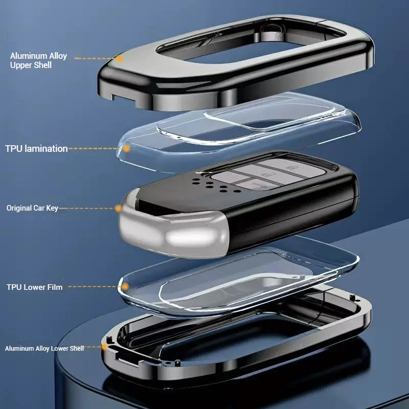 Honda Alloy + Dual TPU Film Protection Car Key Fob Case Cover For Civic, CR-V, Accord, HR-V, Fit, Insight, Odyssey - Image 2