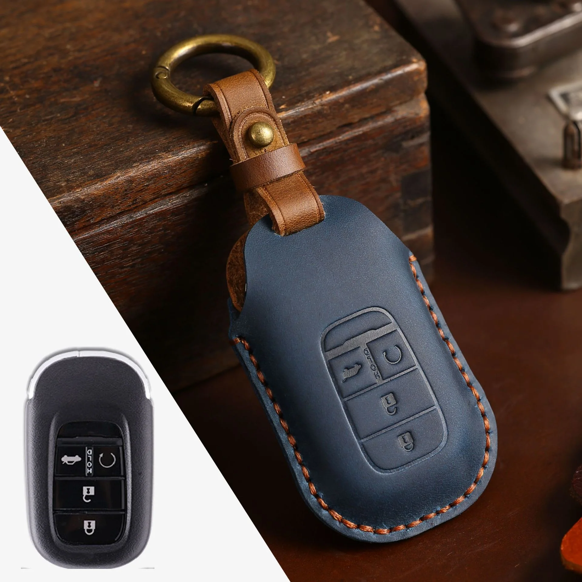 Honda Handcrafted Genuine Leather Car Key Fob Case Cover For CR-V, Accord, Civic, HR-V, Pilot - Image 18