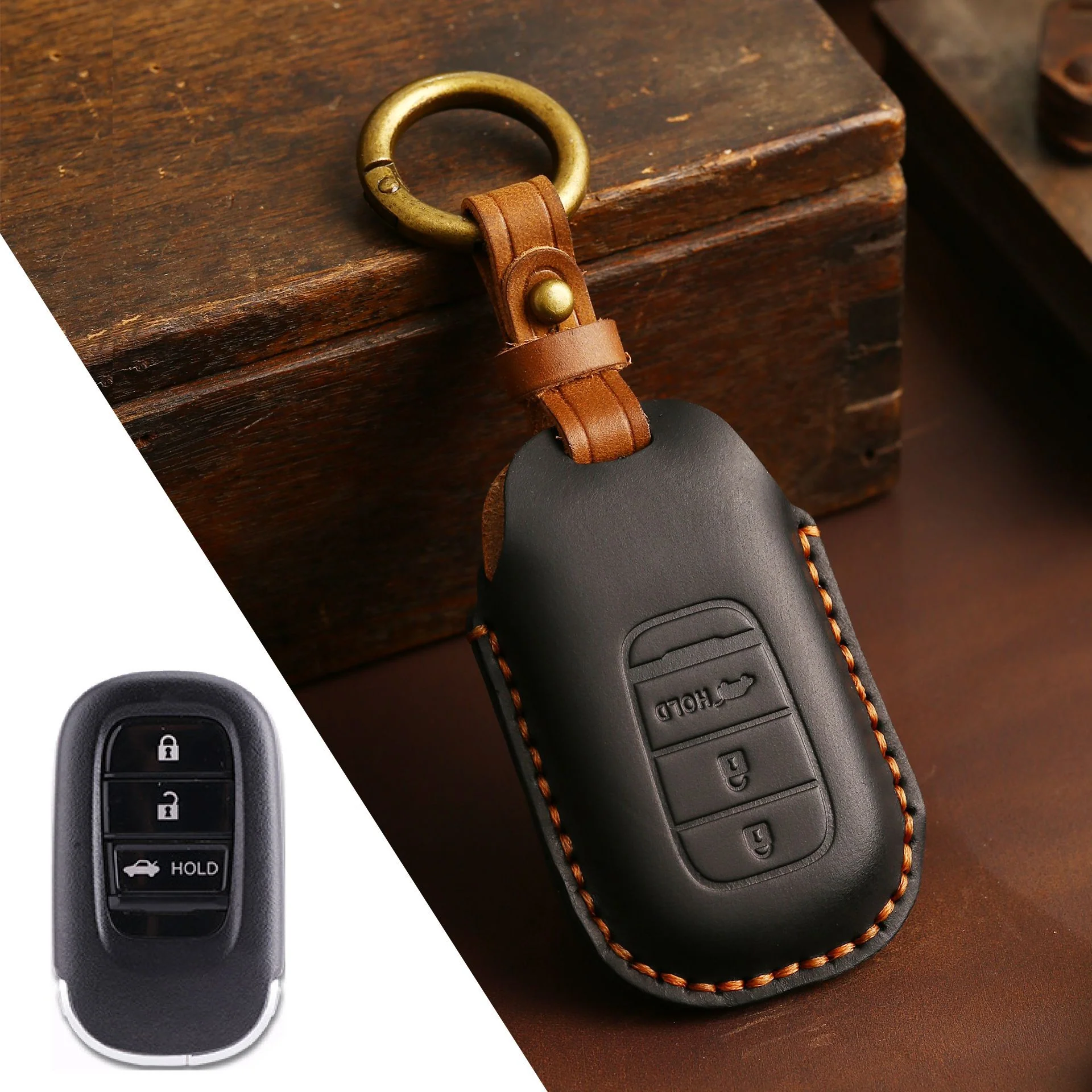 Honda Handcrafted Genuine Leather Car Key Fob Case Cover For CR-V, Accord, Civic, HR-V, Pilot - Image 19