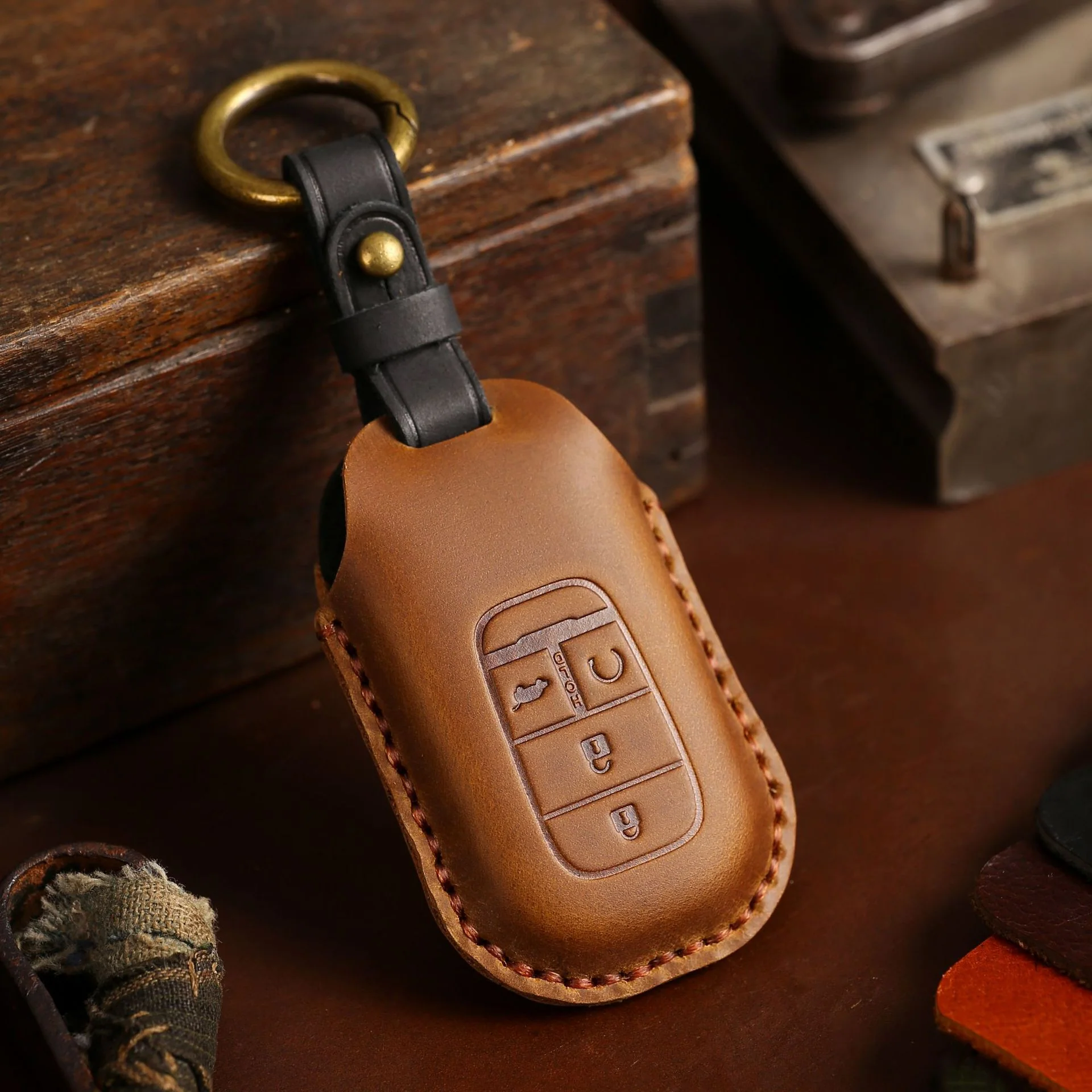 Honda Handcrafted Genuine Leather Car Key Fob Case Cover For CR-V, Accord, Civic, HR-V, Pilot - Image 2