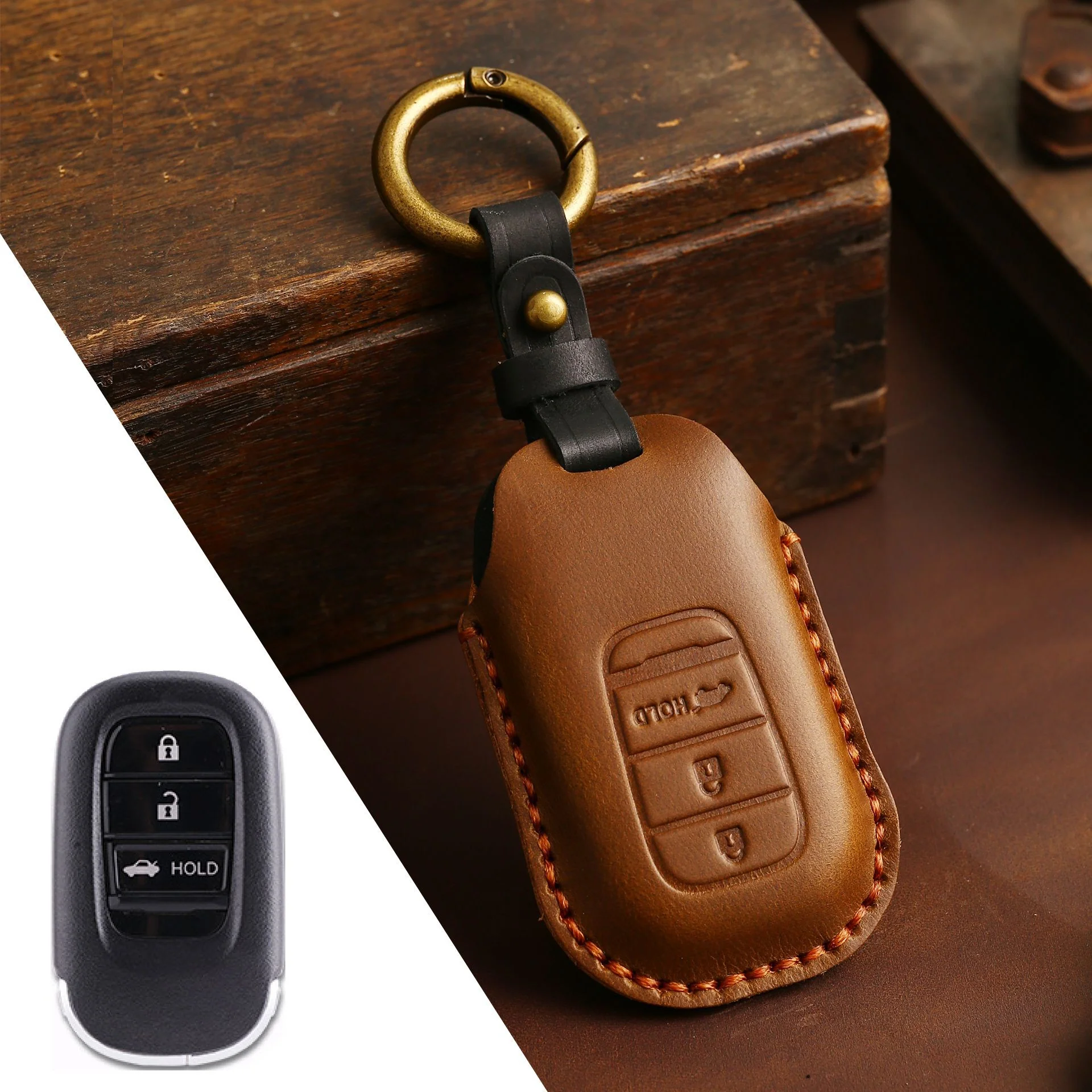 Honda Handcrafted Genuine Leather Car Key Fob Case Cover For CR-V, Accord, Civic, HR-V, Pilot - Image 20