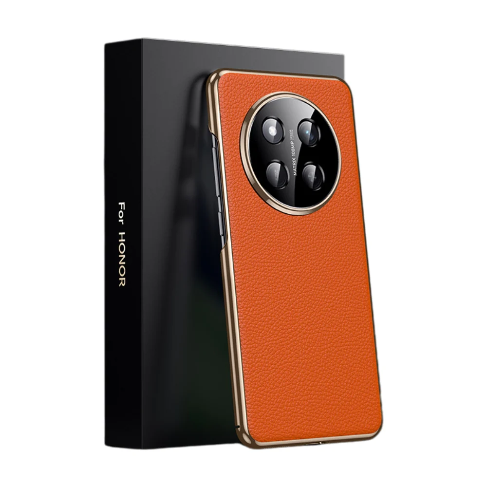 Honor Magic7/Pro - Electroplated Full Cover Genuine Leather Business Phone Case - Image 4