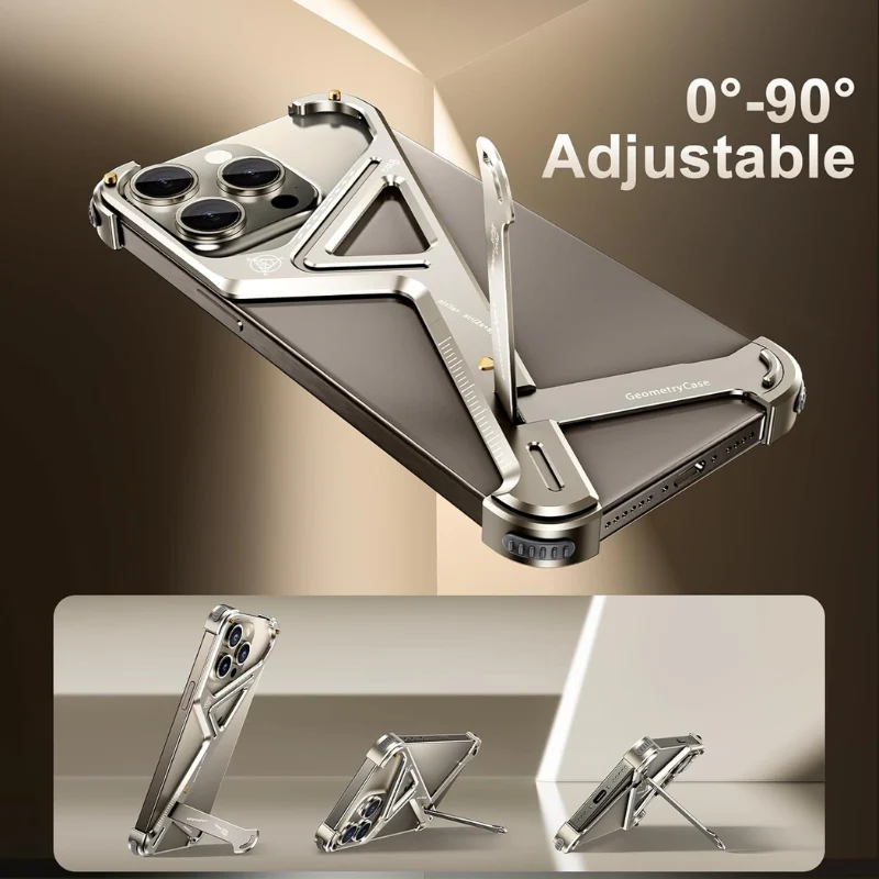 [Invisible Stand] Apple iPhone 16 Pro / Pro Max Slim Shockproof Bumper Sleek Minimalist Frameless Aluminum Shells Mechanics Series Case - Image 6